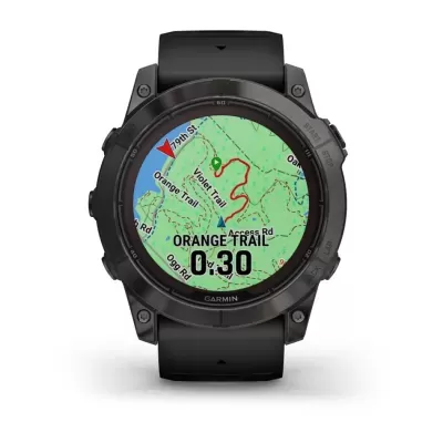 Relógio Garmin inteligente com mapa da trilha Orange Trail no ecrã