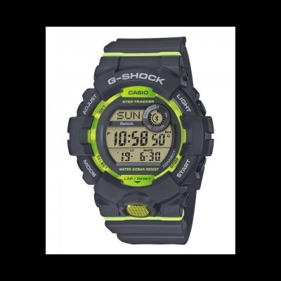 Relógio digital Casio G-Shock preto e verde com várias funções no mostrador