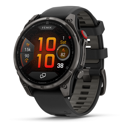 Relógio inteligente Garmin Fenix preto com ecrã digital colorido e bracelete em silicone preto