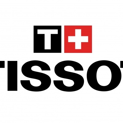 Logótipo TISSOT com letra T em bloco preto e cruz branca em bloco vermelho