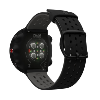 Relógio desportivo POLAR VANTAGE M2 com bracelete de silicone preto perfurado e verso com sensores