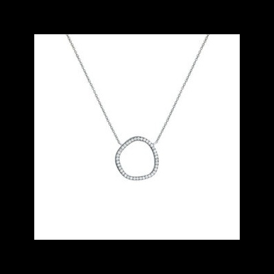 Colar prateado com pendente circular irregular e cristais