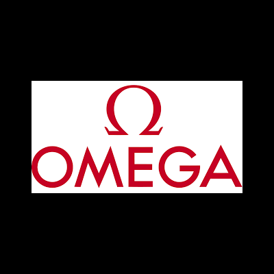 Logótipo OMEGA vermelho com símbolo ômega acima
