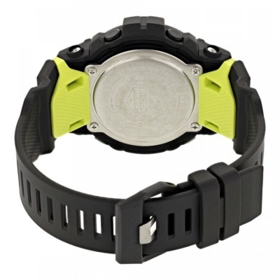 Relógio desportivo com bracelete em silicone preto e amarelo e tampa metálica