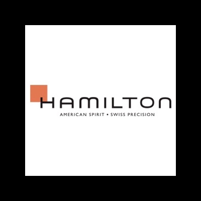 Logótipo da Hamilton com texto e quadrado laranja