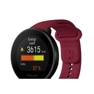 Relógio inteligente Polar com bracelete vermelha e ecrã digital