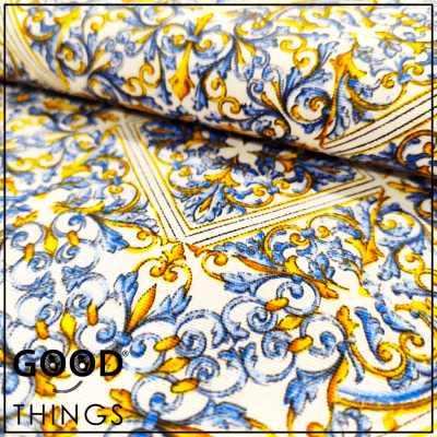 Loneta Azulejos Azuis e Amarelos fundo Claro