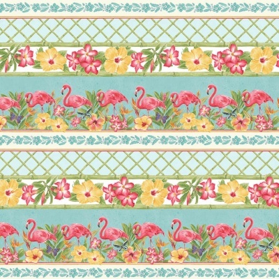 HENRY GLASS | Pink Paradise | Border Stripe Flamingo