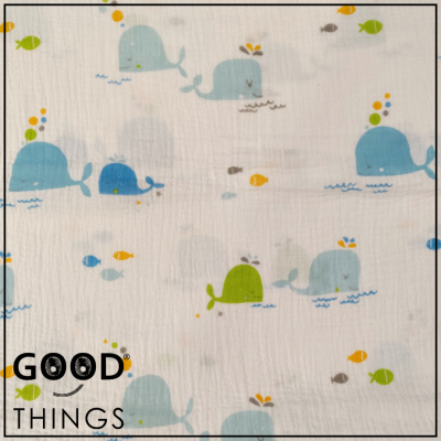 Musselina | Double Gauze | Baleias Azuis e Verdes