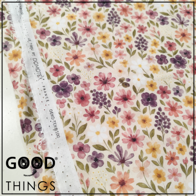 DOMOTEX | Flores Lilás fundo Bege Rosado