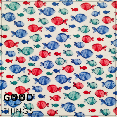 Tecido Algodão Orgânico | Peixinhos Azuis e Vermelhos