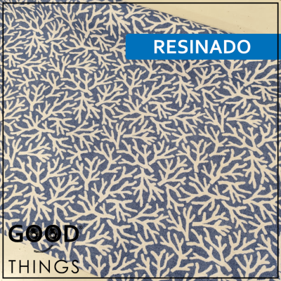 Tecido Resinado | Corais Brancos fundo Azul Ganga