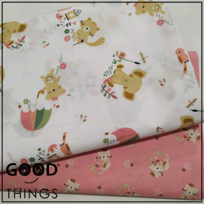 Tecido Friendly Cats | Fundo Rosa Chiclete