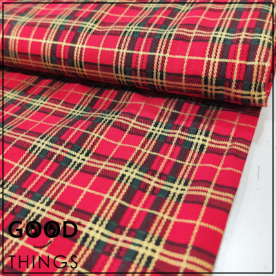 Tecido Natal | Xadrez Vermelho com Dourado
