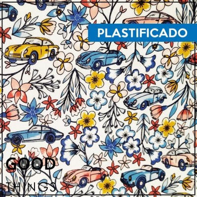 Retalho 40 x 140cm - Tecido Plastificado | Carros e Flores