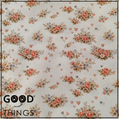 Tecido Rosinhas e Corações Mini fundo Bege