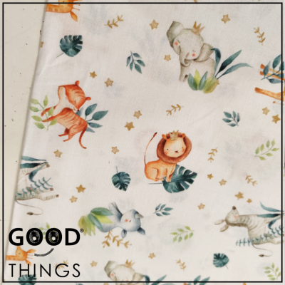 Tecido Animais na Selva fundo Folhinhas