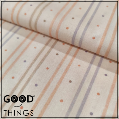 Tecido Listrado Bolinhas fundo Bege