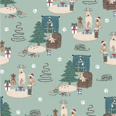 Tecido Dogs Decorating the Tree