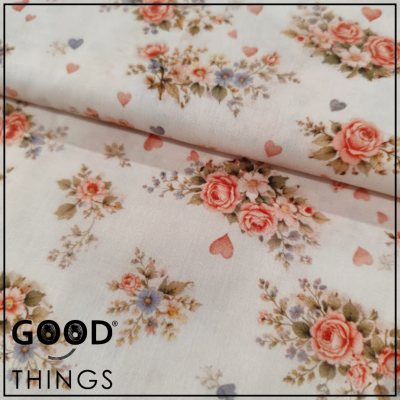 Tecido Rosinhas e Corações Mini fundo Bege