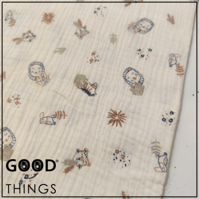 Musselina | Double Gauze | Animais da Selva fundo Bege