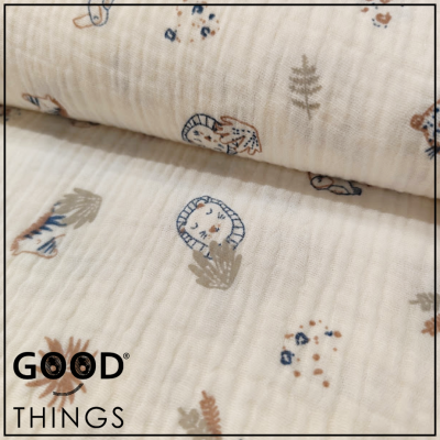 Musselina | Double Gauze | Animais da Selva fundo Bege