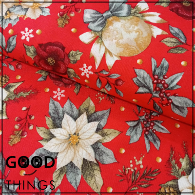 Loneta Sinos de Natal fundo Vermelho