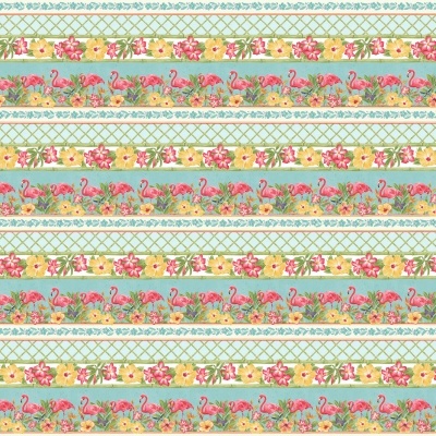 HENRY GLASS | Pink Paradise | Border Stripe Flamingo