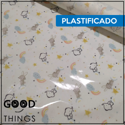 Tecido Plastificado | Elefantes e Coelhinhos nas Nuvens