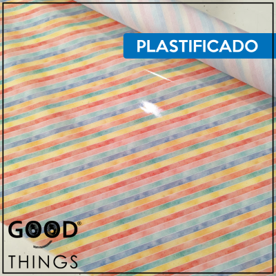 Tecido Plastificado | Riscas Diagonais Coloridas