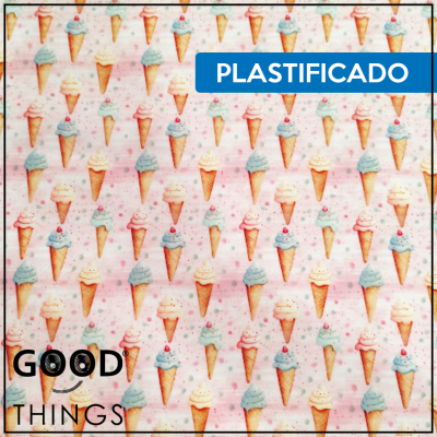 Tecido Plastificado | Cones de Gelado fundo Rosa