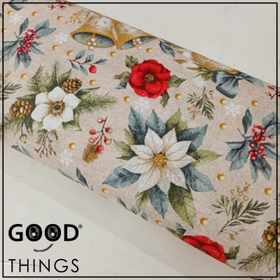 Loneta Sinos de Natal fundo Bege