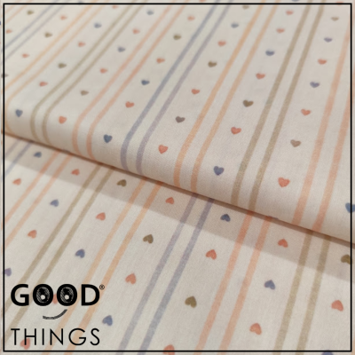 Tecido Listrado Corações fundo Bege