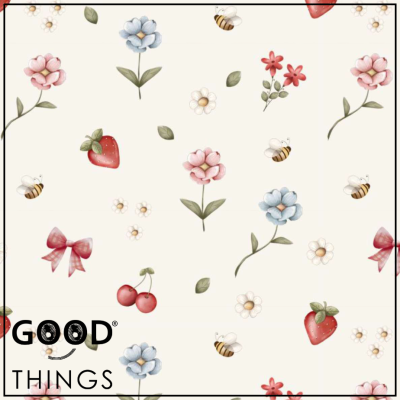 FUXICOS E FRICOTES | Frutas Vermelhas | Jardim Morangos fundo Creme