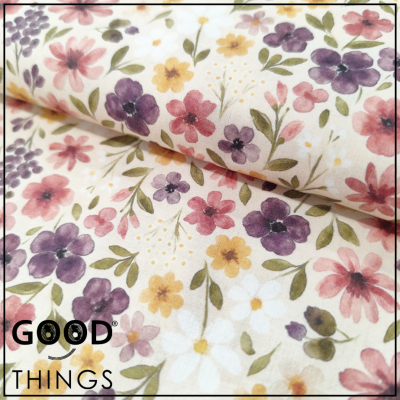 DOMOTEX | Flores Lilás fundo Bege Rosado