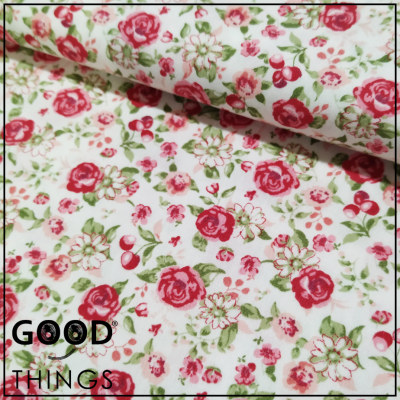 Tecido Algodão Orgânico | Rosinhas Vermelhas