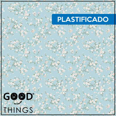 Tecido Plastificado | Flores de Cerejeira fundo Azul