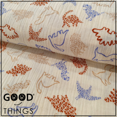 Musselina | Double Gauze | Dinossauros fundo Creme