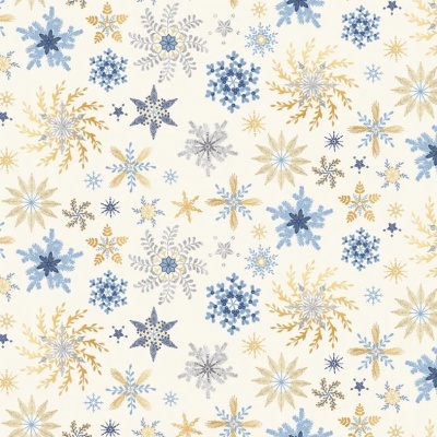 Retalho 35 x 110 cm - P&B Textiles | Christmas Shimmer | Flocos fundo Pérola