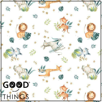 Tecido Animais na Selva fundo Folhinhas