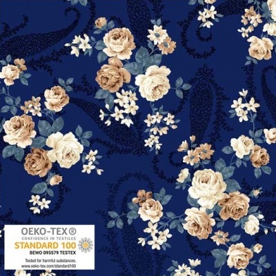 STOF FABRICS | Molly Roses | Rosas fundo Marinho