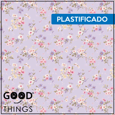 Tecido Plastificado | Raminho de Flores fundo Lilás