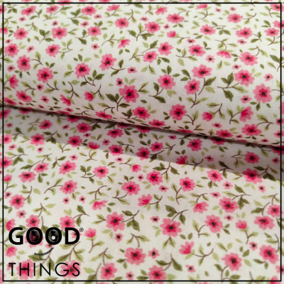 Tecido Florinhas | Flores Fuschia fundo Branco