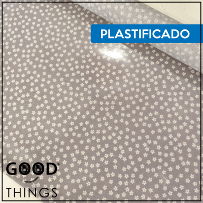 Tecido Plastificado | Florinhas Brancas fundo Cinza