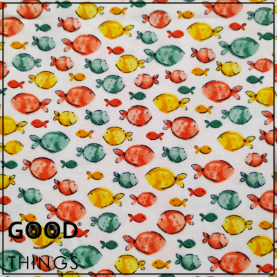 Tecido Algodão Orgânico | Peixinhos Laranjas, Amarelos e Verdes