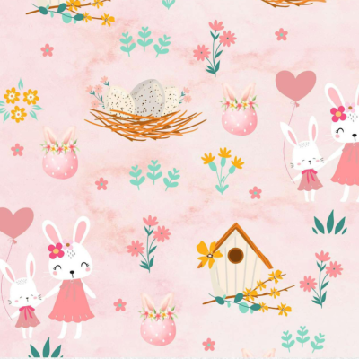 Tecido Páscoa | Jardim de Páscoa fundo Rosa