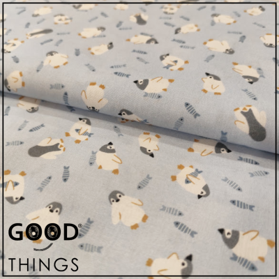 Tecido Pinguim fundo Azul