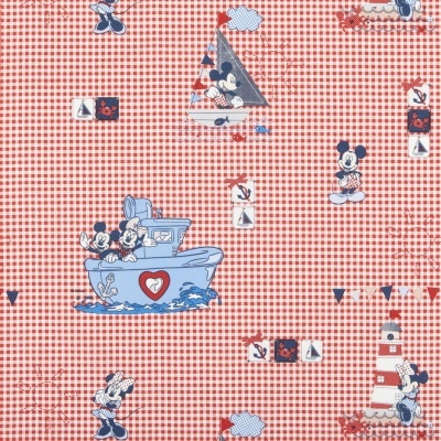 Tecido Disney | Mickey e Minnie Marinheiros fundo Quadradinhos