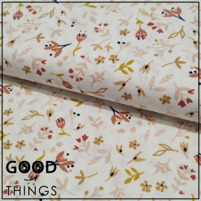 Tecido Tisana | Florinha Coral fundo Branco