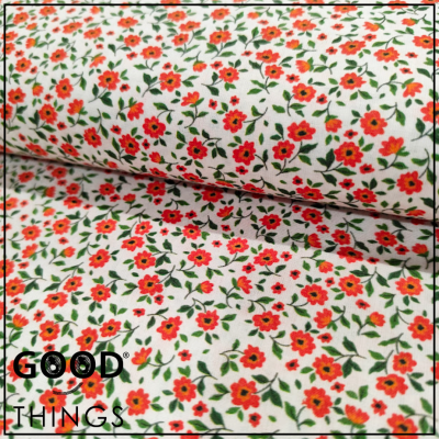 Tecido Florinhas | Flores Laranja fundo Branco